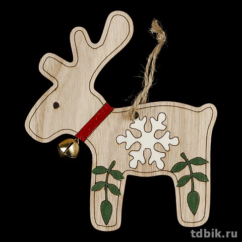 Украшение елочное из дерева "Олень с колокольчиком", 11см