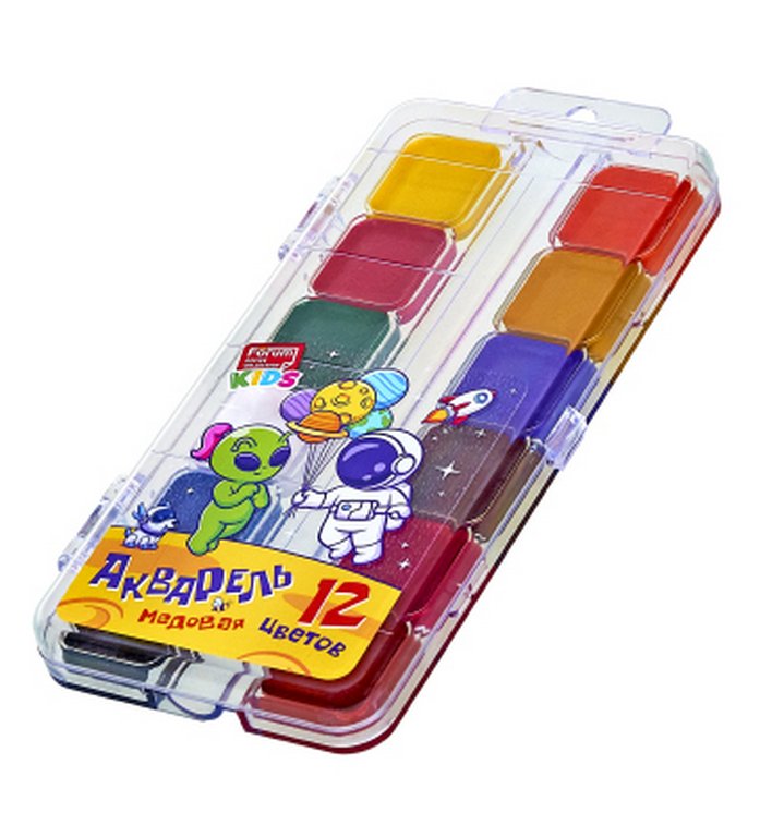 Краски акварельные 12 цв. медовые FORUM "Космо" (без кисти, прозрачная пласт. упак.)