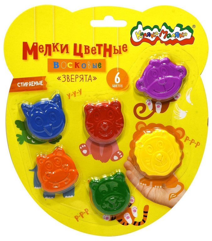 Набор карандашей восковых  6 цв. Каляка-Маляка "Зверята" (фигурные)
