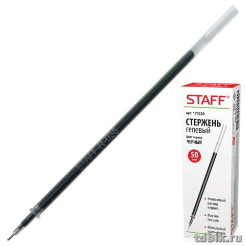 Стержень гелевый 135мм STAFF черный 0,5мм (линия 0,35мм) игольч.