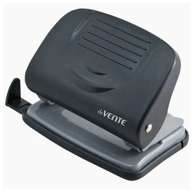 Дырокол до 20л пластик. deVENTE "Stripe" с линейкой, чёрный