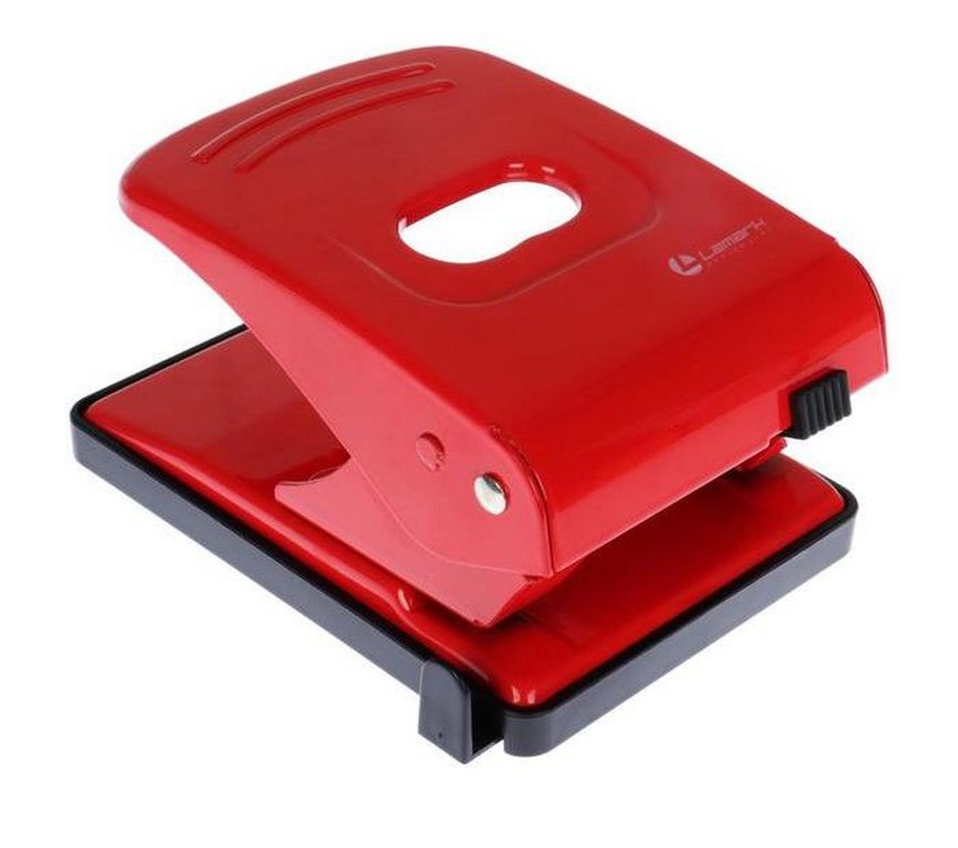 Дырокол до 40л метал. Lаmark "Mettallic", с линейкой цв. красный