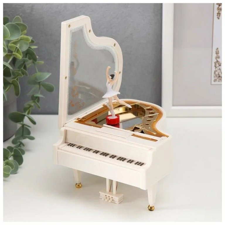 Шкатулка музыкальная "Белый рояль с балериной" 12х13,5х8,5 см