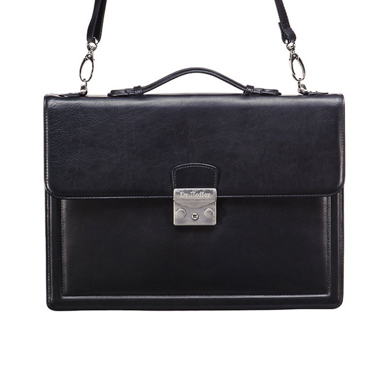 Портфель Dr.Koffer 27*37*4см, нат. кожа, со съемным плечевым ремнем, черный