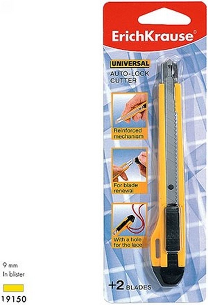 Нож канцеляр. шир. 0,9 см, метал. направ. 2 запасных лезвия Erich Krause Universal auto-lock