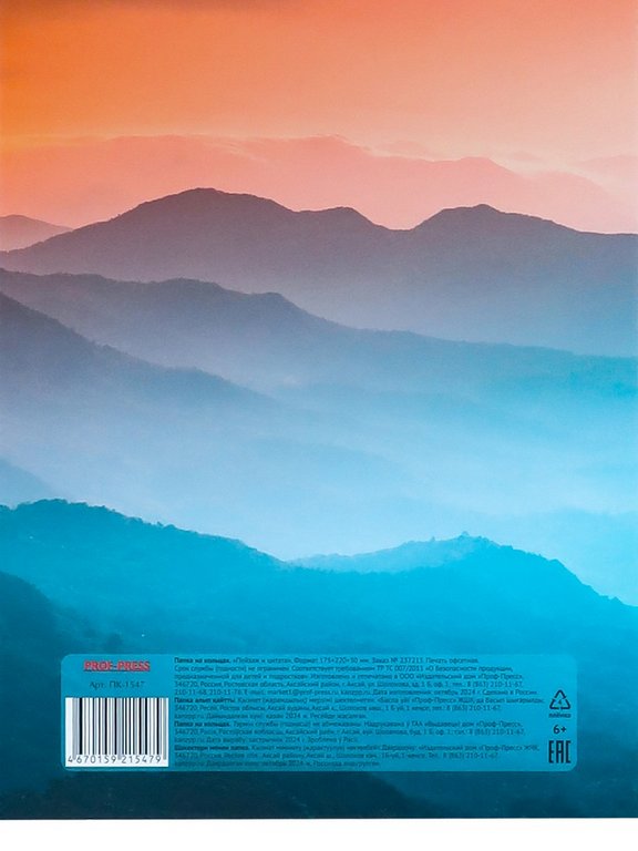 Папка обложка для сменных блоков тетрадей А5+ "ПЕЙЗАЖ И ЦИТАТА"  на кольцах