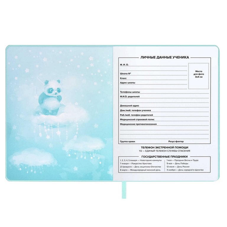 Дневник школьный мягкая обложка, кожзам "ВОЛШЕБНЫЕ ПАНДЫ"