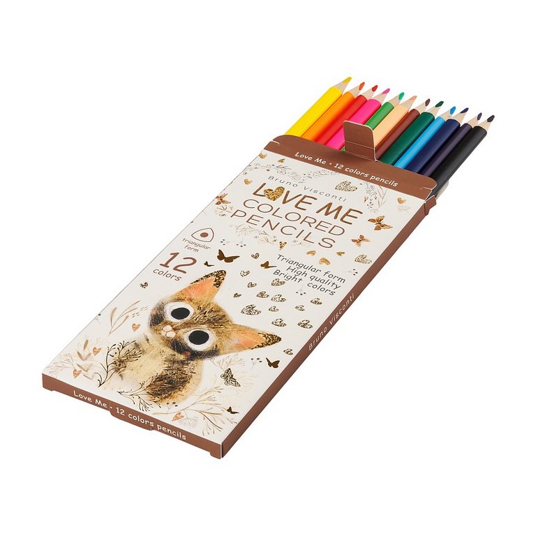 Набор карандашей  12 цв. трехгранные Bruno Visconti "Love me. Милый котик"