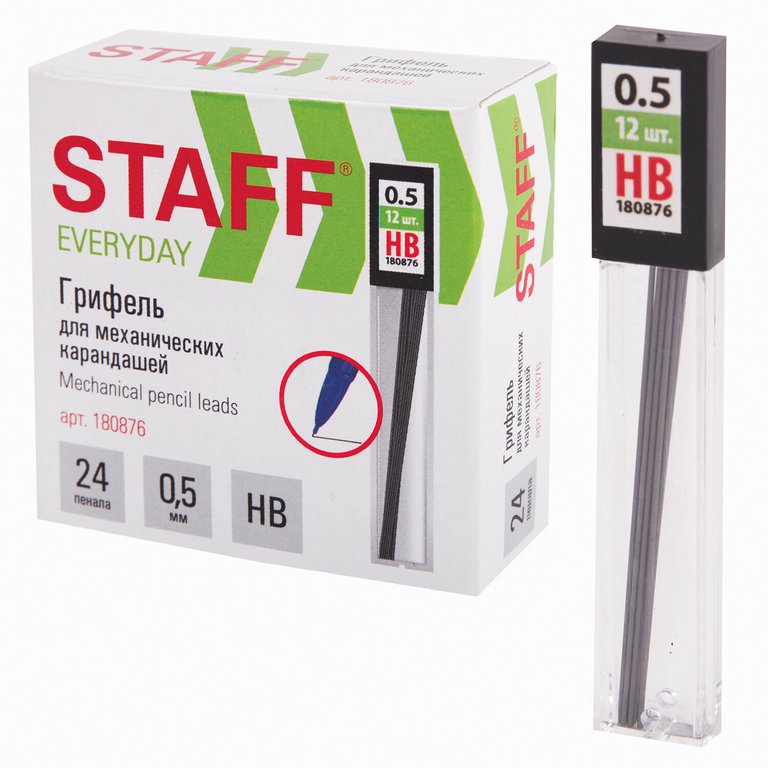 Стержни для мех. кар. 0.5 мм НВ 12шт STAFF "EVERYDAY"