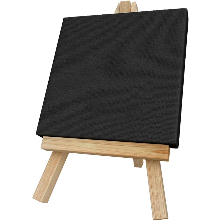 Холст грунтованный на подрамнике 10*10 см мелкое зерно (100% хлопок, 280г/м) черный с мольбертом