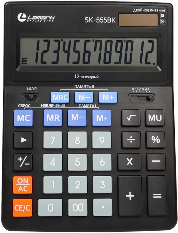 Калькулятор наст. Lamark SK-555BK (14 разр., 2 питания 143x193x38.4 мм) черный