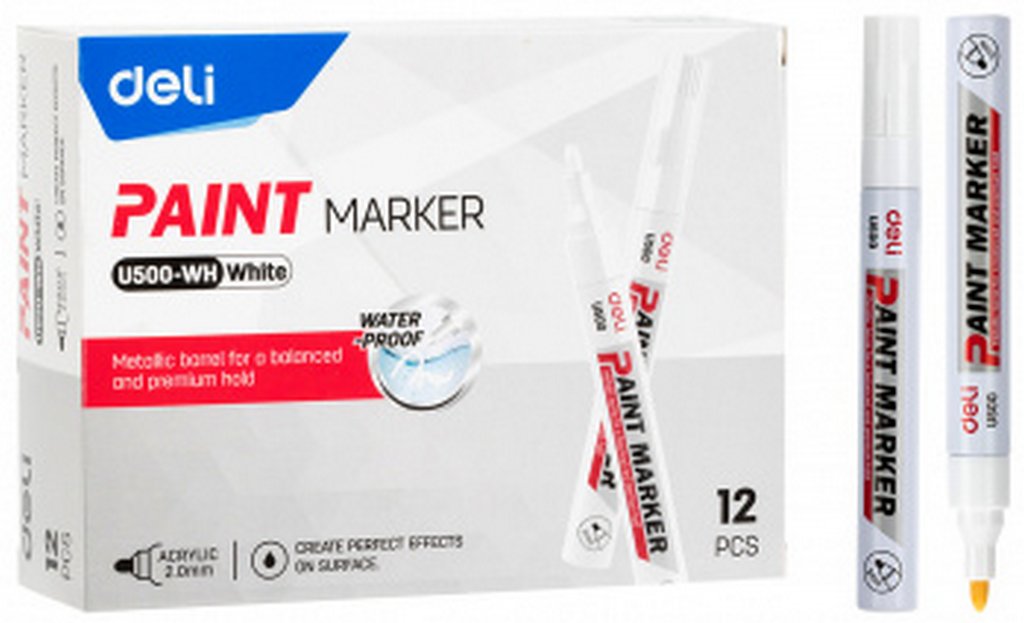 Маркер-краска лаковый  2мм Deli белый