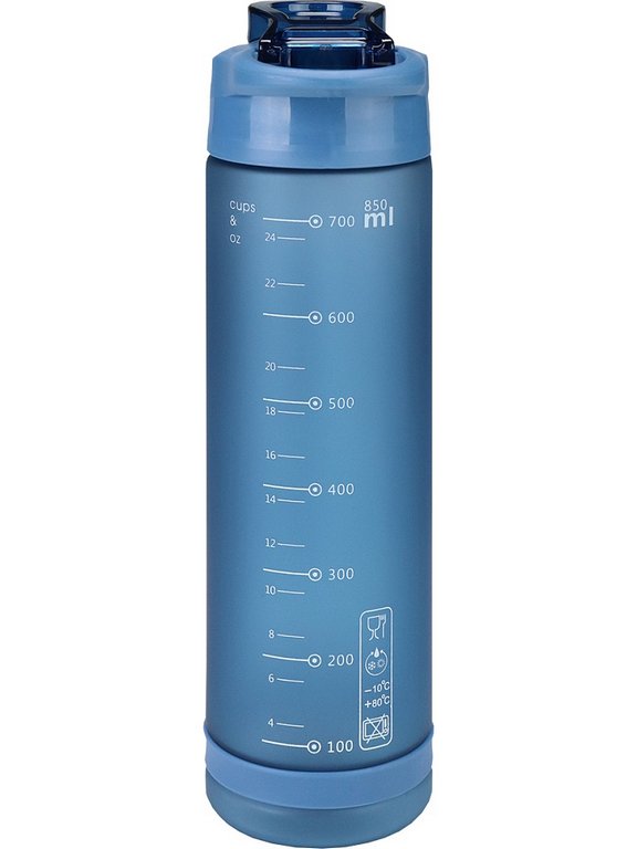 Бутылка пластиковая  850мл "Сила" синяя (крышка-защелка, поильник с трубочкой) MILAND