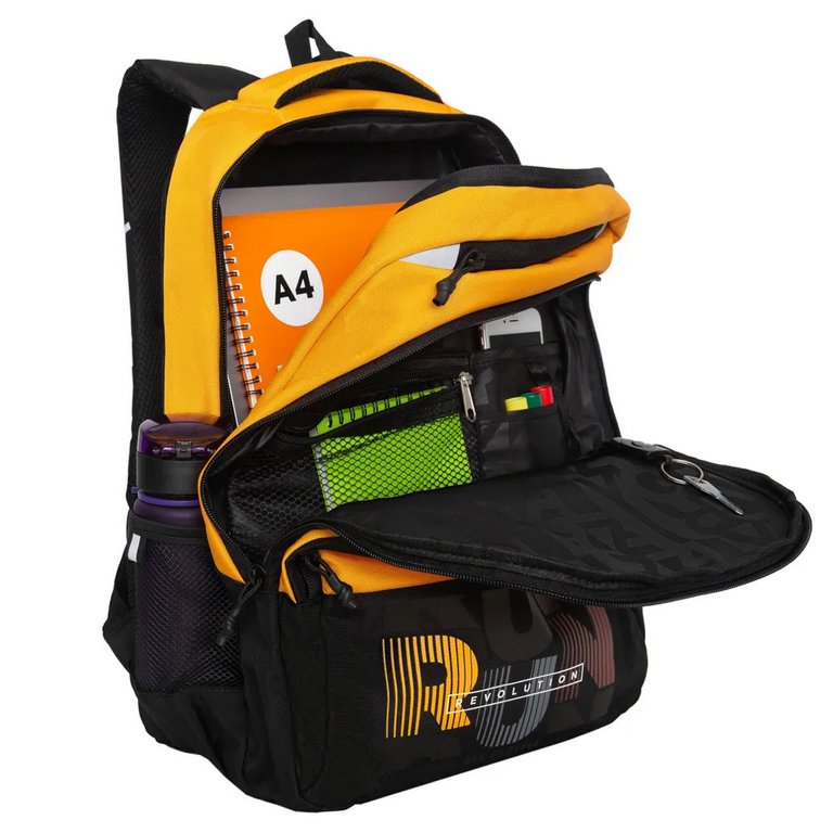 Рюкзак молодежный мужской Grizzly 45*32*23 см., черный/желтый