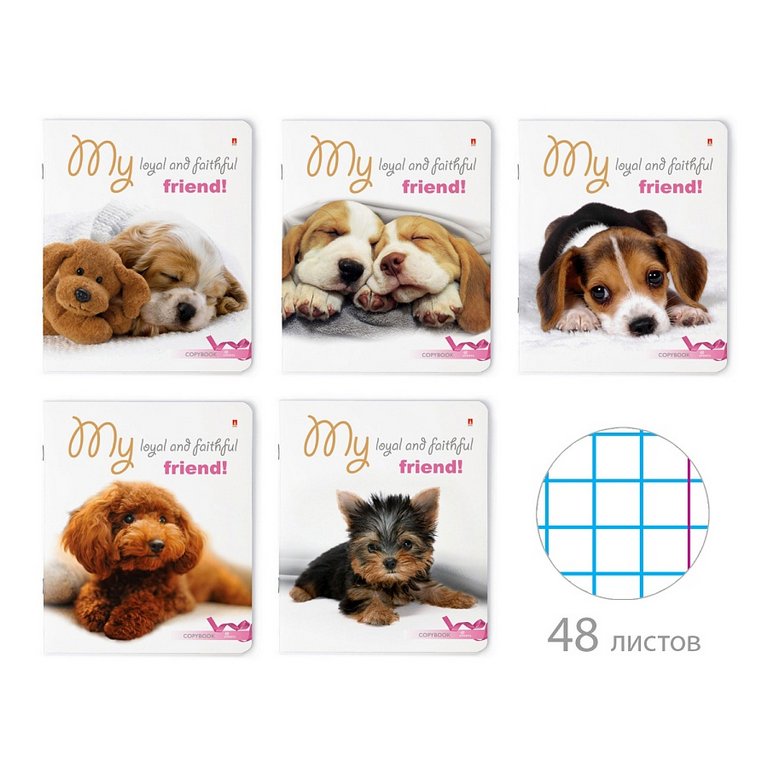 Тетрадь 48 лист кл. А5 на скрепке "ЩЕНОЧКИ" 5 видов