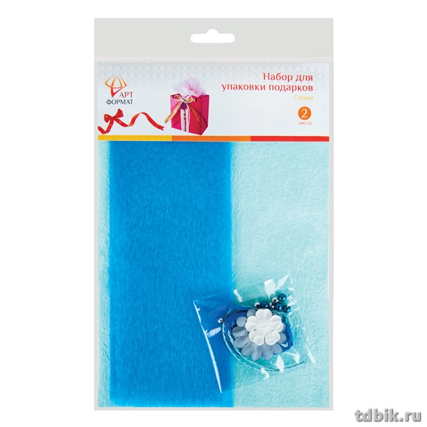 Набор для упаковки подарка (бумага + декор) Синий