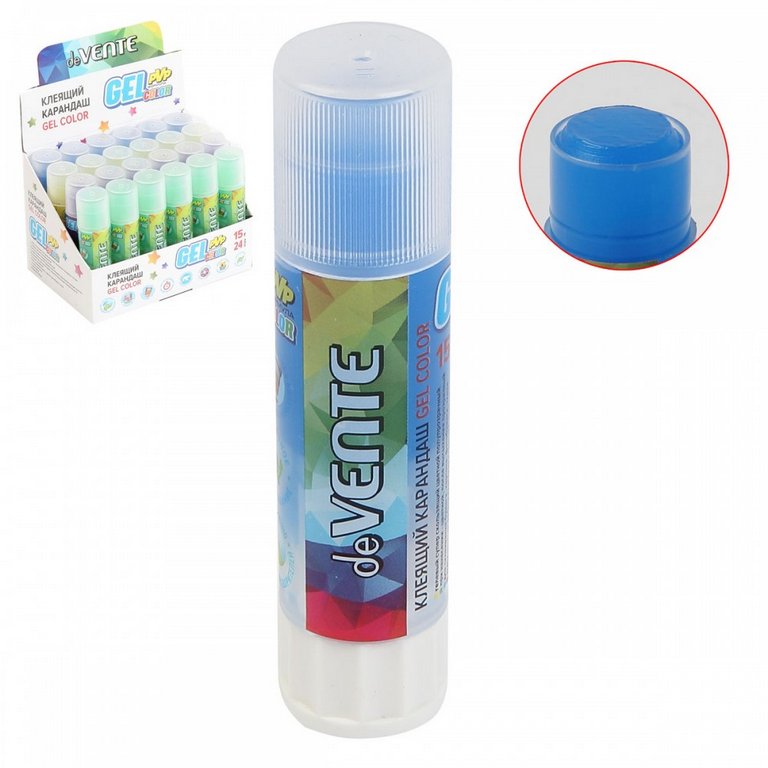 Клей карандаш deVENTE 15 гр. "Color Gel" цветной, 4 цвета