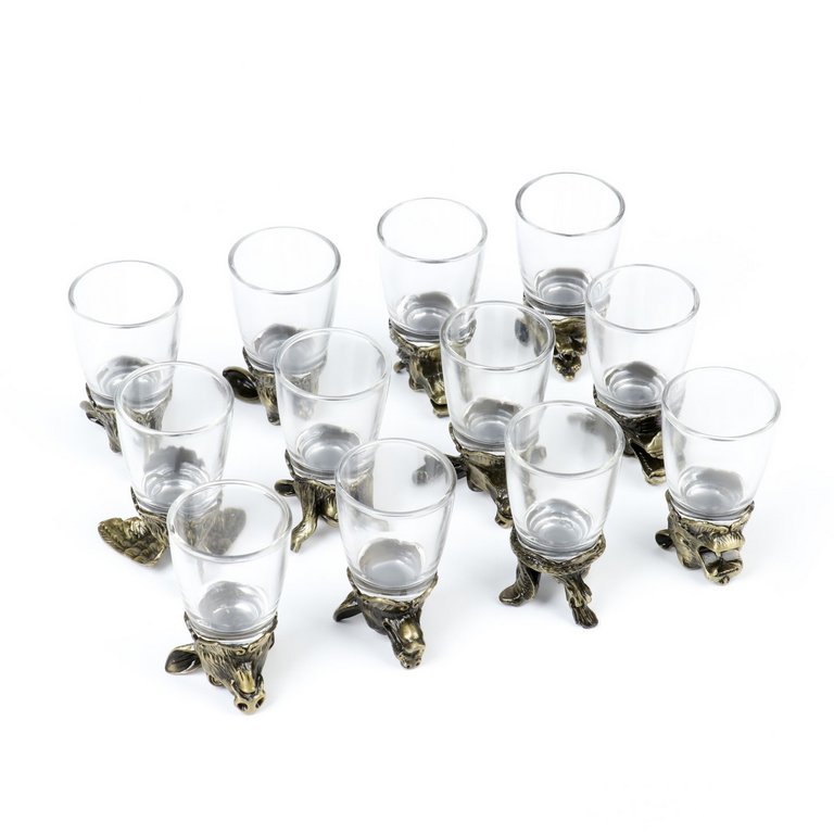 Набор подарочный рюмки-перевертыши 12 шт по 30 мл с графином 400 мл, бронза