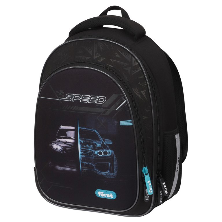 Рюкзак каркасный для мальчика Forst F-Light "Racing speed" 27*36*15 см черный/синий