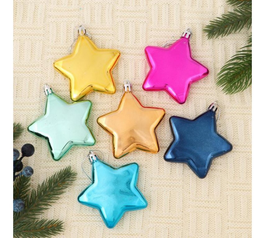Набор украшений из пластика "Звёздочка глянец" 6шт/уп, 7 см ассорти