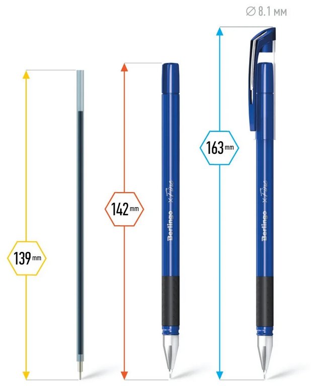 Ручка шариковая масляная Berlingo "xFine" резин.упор 0,3мм синяя (стерж.139мм, линия 0,2мм)