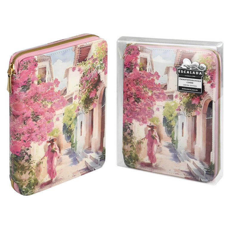 Ежедневник-органайзер без дат А5+ 120л. Escalada "Наппа Девушка с цветвми" кожзам тв. обл. на молнии