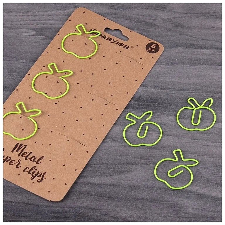 Скрепки металлические "Яблоко" 6шт/уп, ассорти