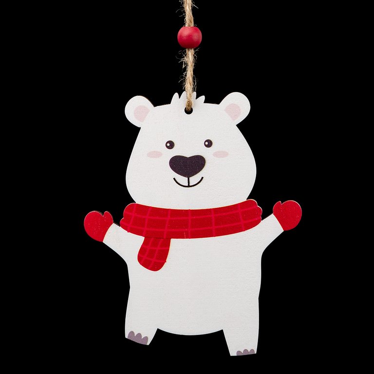 Украшение елочное из дерева "Белый мишка" 9х11х05 см