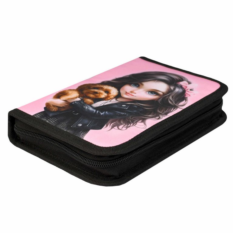 Пенал 1 отд. 2 откид. планки для девочки Феникс+ "Брюнетка с собачкой" 13.3x20x3.5 см, полиэстер