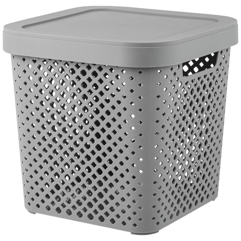 Корзина для хранения пластик. 20л. с крышкой 31*31*30 см цв. серый шторм