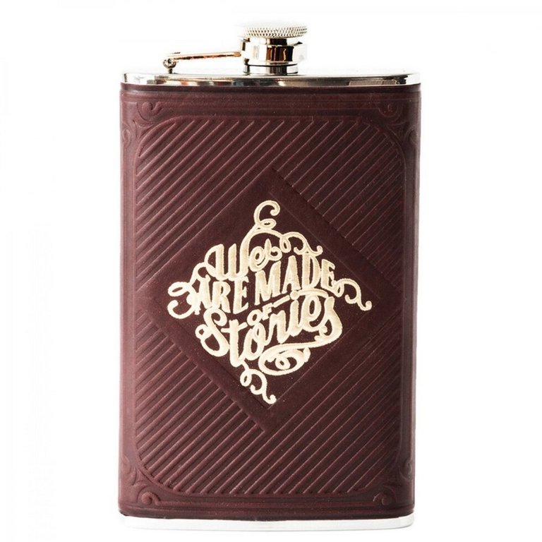 Фляжка 200 мл в чехле из натуральной кожи с художественной росписью Макей