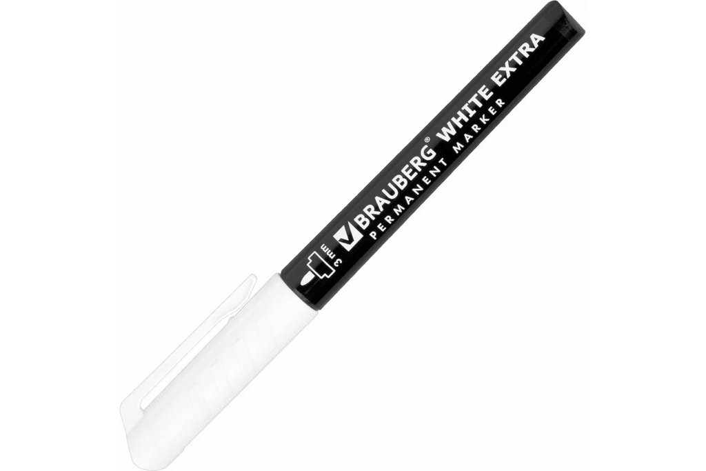 Маркер перманентный  3 мм BRAUBERG "White extra" круглый, белый