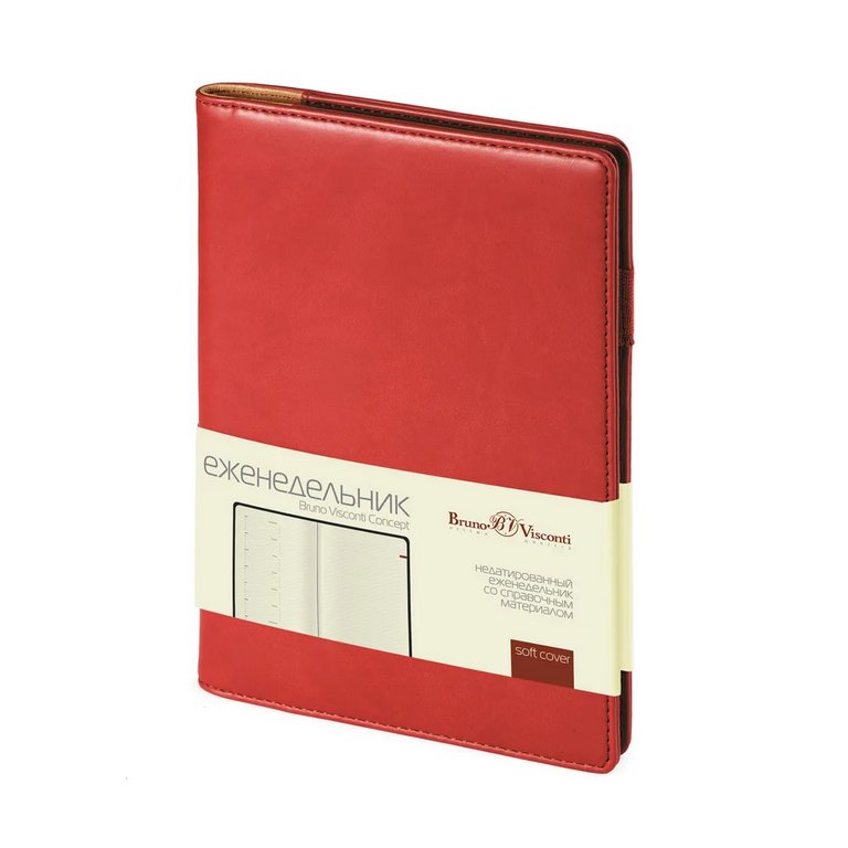 Еженедельник без дат 148*210 мм Bruno Visconti "Concept" на гребне, бордовый