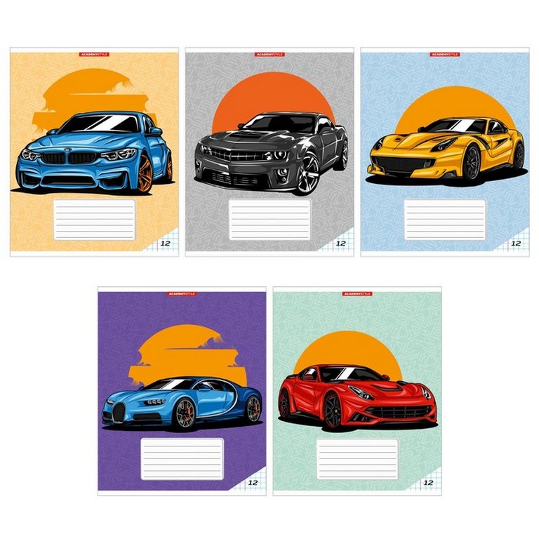 Тетрадь 12 лист кл. А5 "Машинки" 5 видов