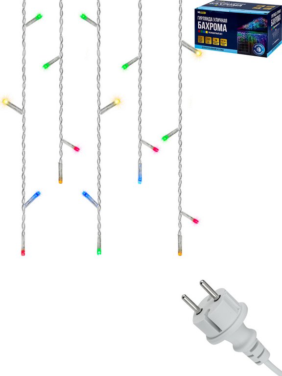 Гирлянда уличная 12м, 240 цветных ламп, прозрачный провод, 1 реж. (соединяется в цепь)