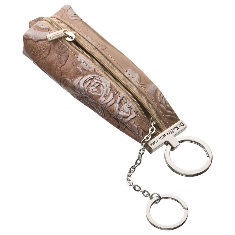 Футляр для ключей Dr.Koffer 4,5*14см, на молнии, бежевый с рисунком