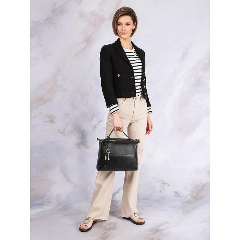 Сумка женская LEO VENTONI 34*24,5*12,5см, нат. кожа, черный