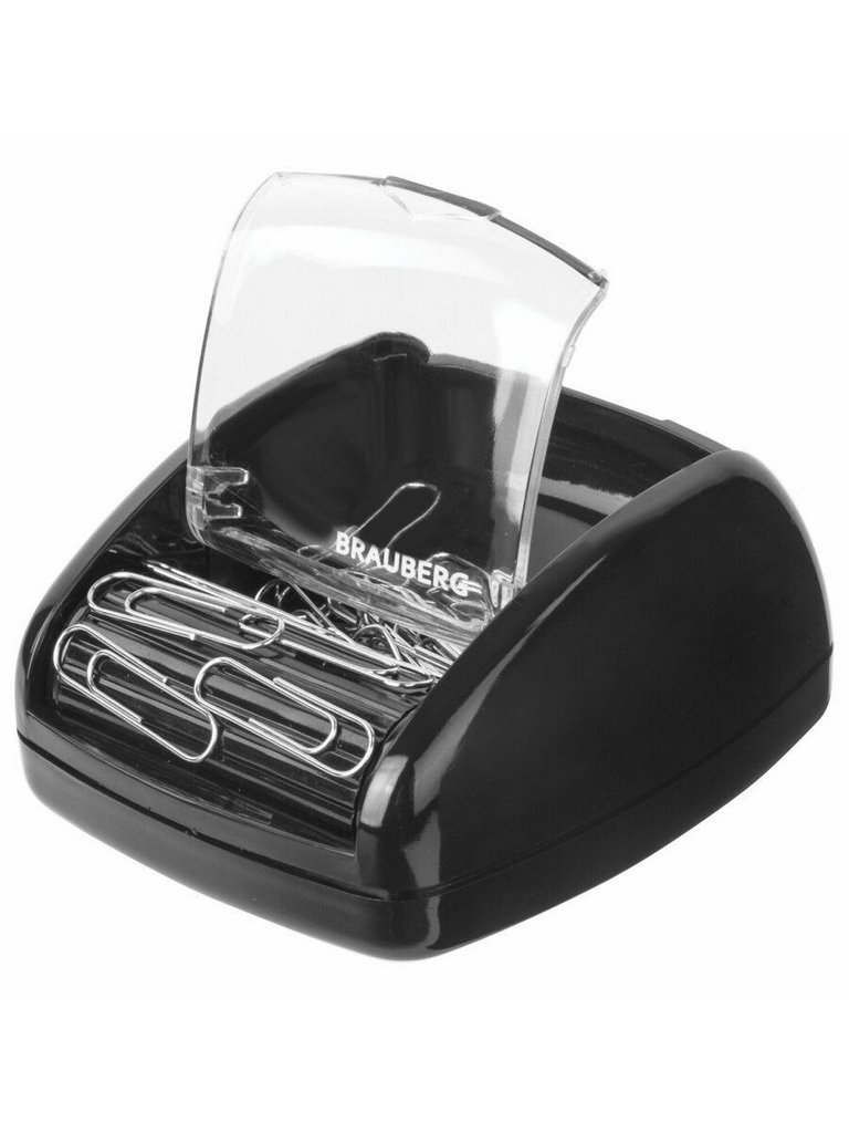 Диспенсер для скрепок магнитный + 30 скрепок, роликовый механизм, черный BRAUBERG
