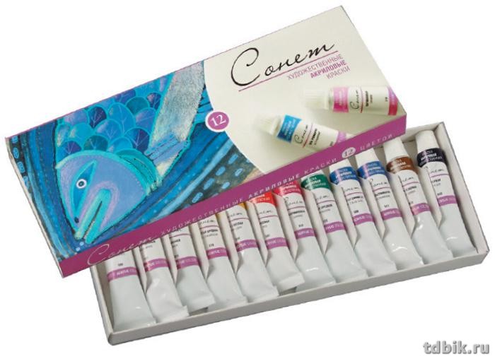 Краски акриловые 12 цв. 10мл Сонет