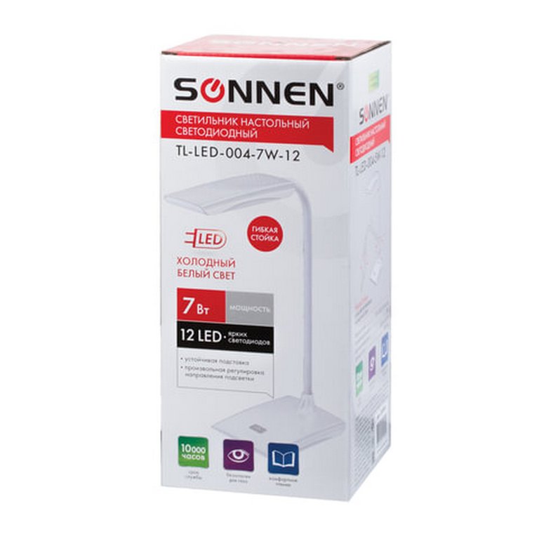 Светильник наст. SONNEN TL-LED-004-7W-12, подставка, LED, 7 Вт, белый