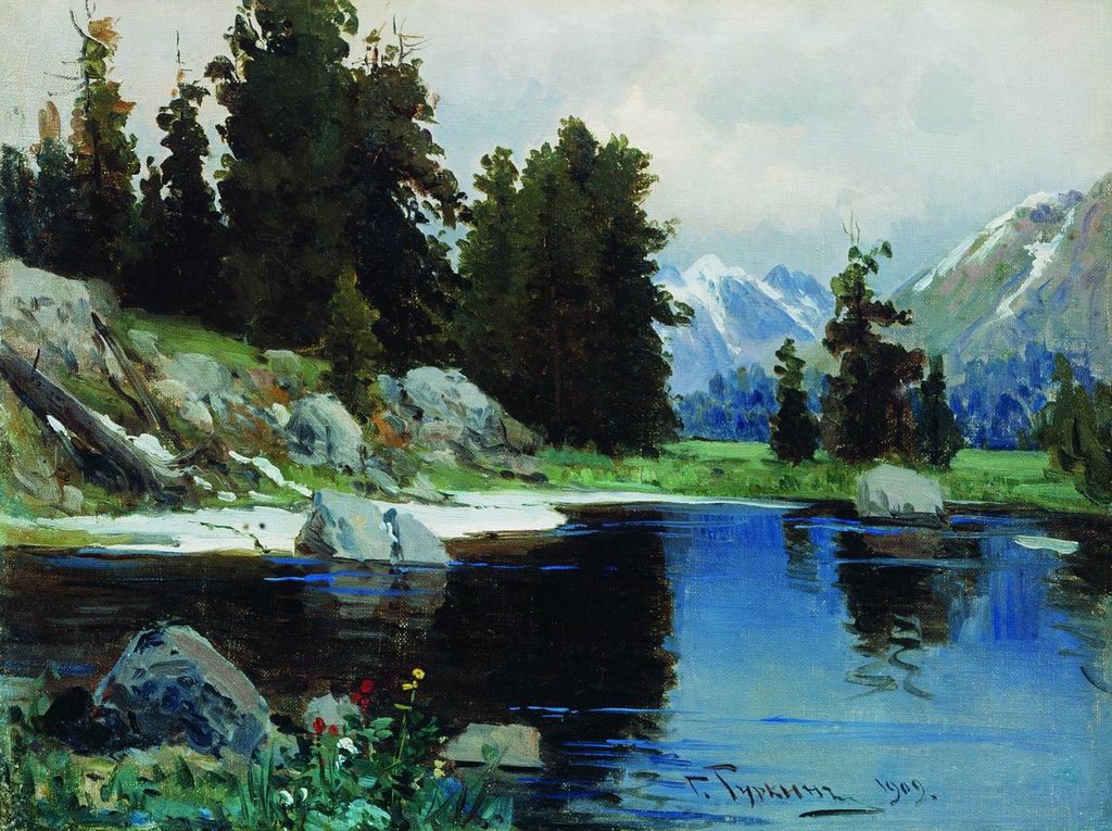 Постер на бумаге 30*40см, Г.И. Чорос-Гуркин "Озеро в Лаже" 1909г