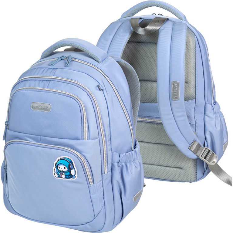 Рюкзак школьный для девочки deVENTE "Zoom.Music Rabbit" 38*30*19 см, 16л, серо-голубой