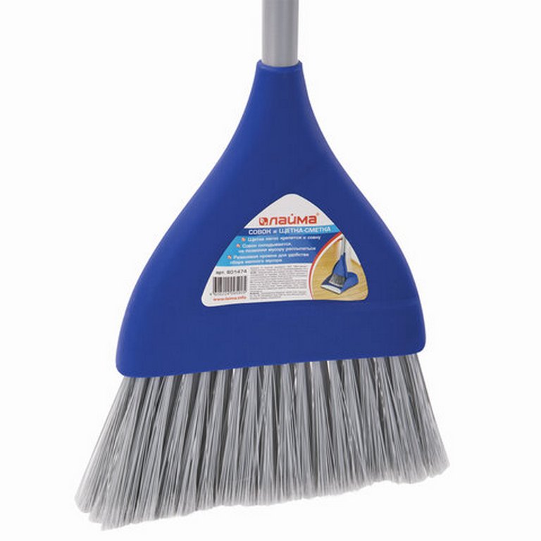 Совок для мусора + щетка, L=66 см синий, LAIMA