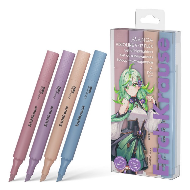 Набор текст-маркеров  4 шт пастельные цвета ErichKrause V-17 "Mini Flex Manga" 1-5мм