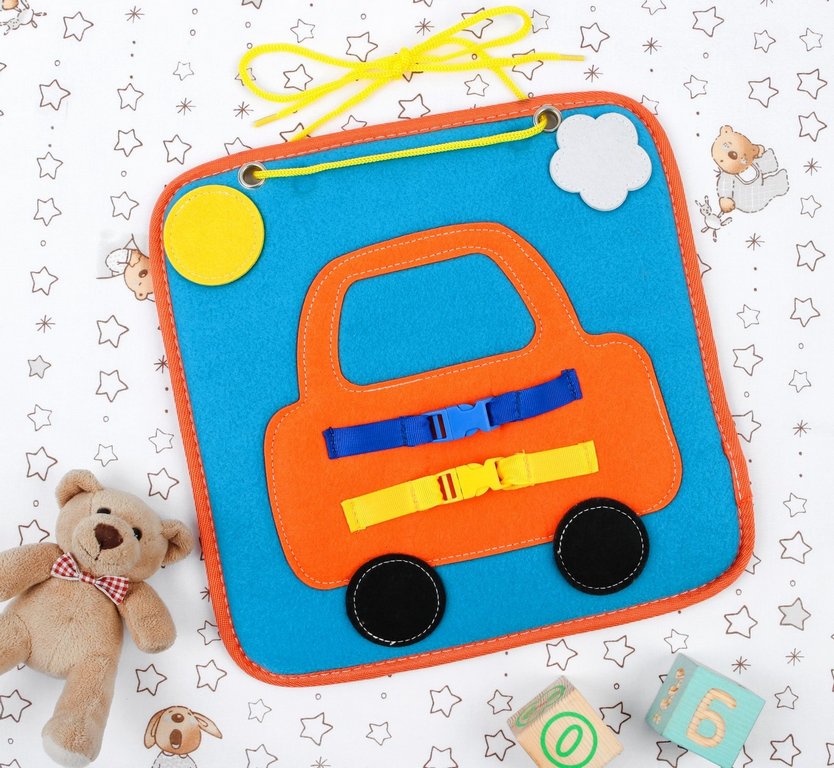 Бизиборд текстильный "Машинка" (фетр) 29х29 Школа талантов