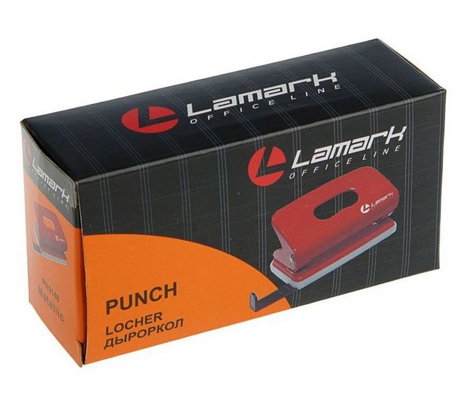 Дырокол до 10л метал. Lamark "Mettallic" с линейкой, оранжевый