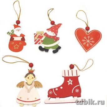 Украшение елочное из дерева "Снеговик/Коньки/Ангел/Гном/ Сердце" ассорти