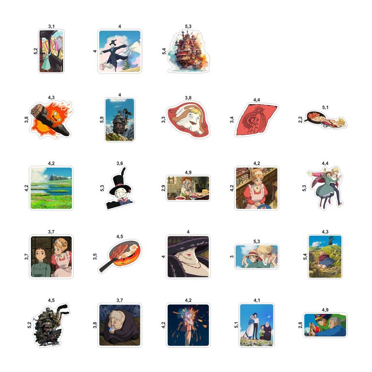 Набор наклеек  4 листа "Ходячий замок" (24 шт) Nalepking