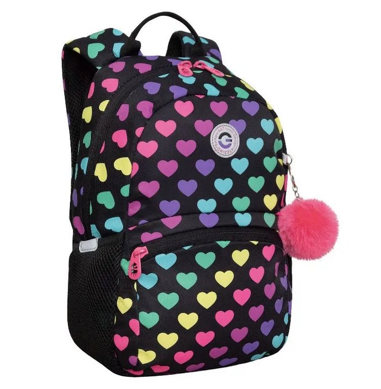 Рюкзак школьный для девочки Grizzly 36*25*11 см, сердечки