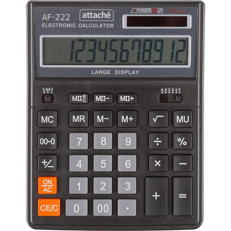 Калькулятор наст. Attache AF-222  (12 разр., 2 питания, 203x158x40мм)
